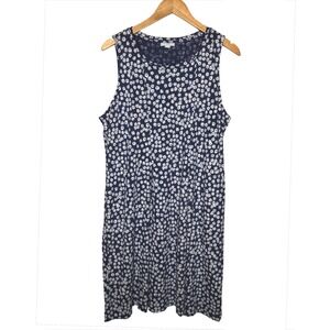 J.Jill Blue 100% Cotton Large Sleeveless A-Line Dress  Daisy Print‎ Pockets